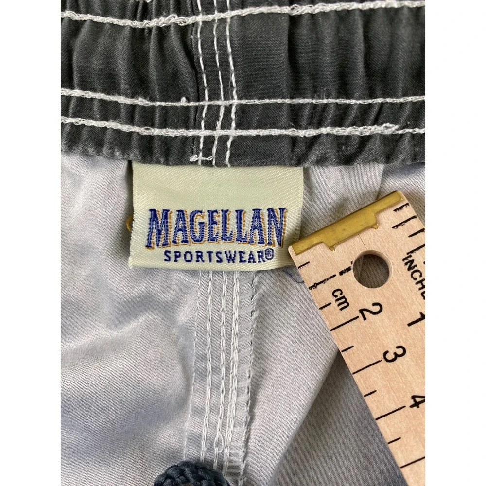 Magellan Sportswear Mens Cargo Board Shorts Gray Swim Trunks Elastic Waist 41W